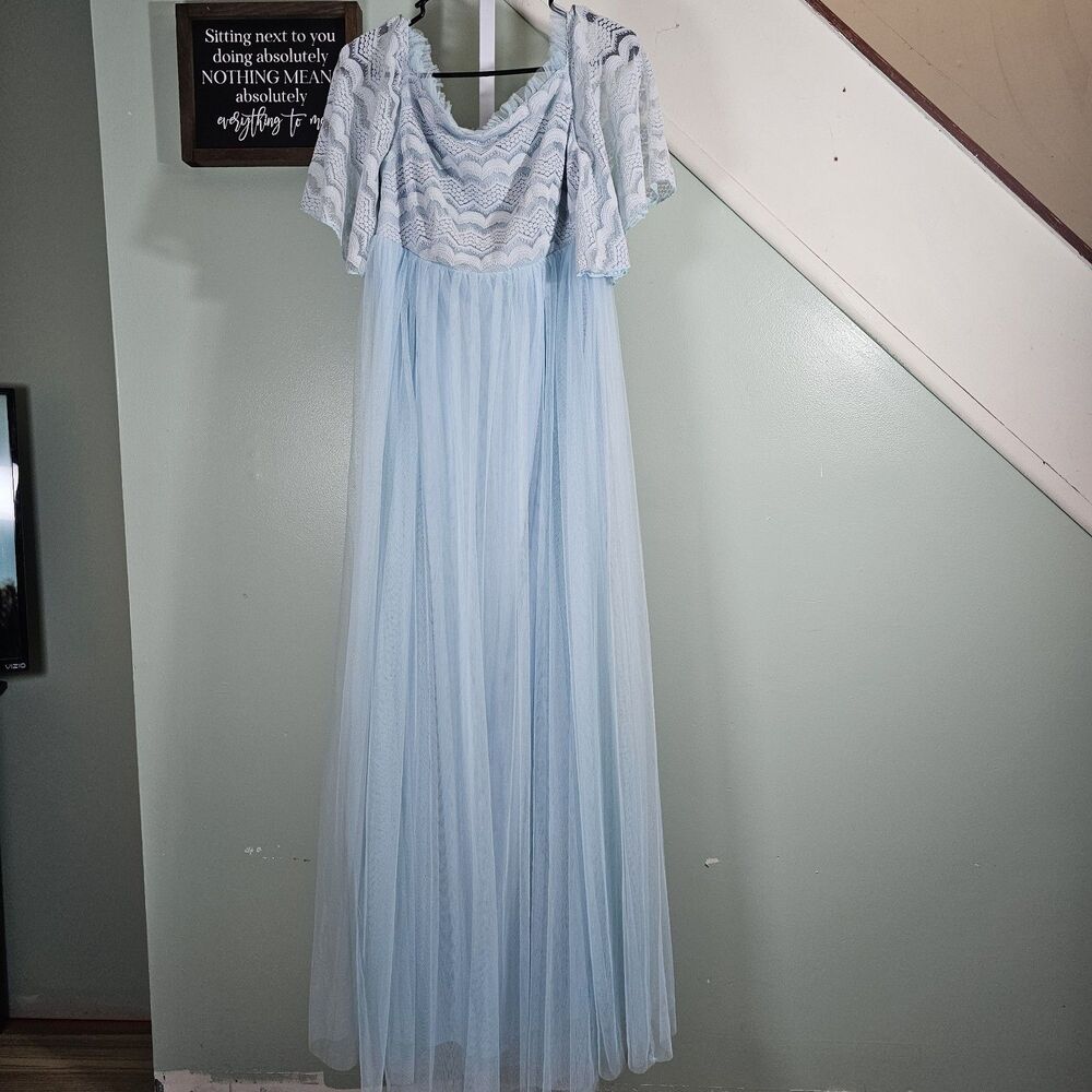 Ever Pretty Womens Off The Shoulder Maxi Bridesmaid Dress Light Blue Tulle US 10
